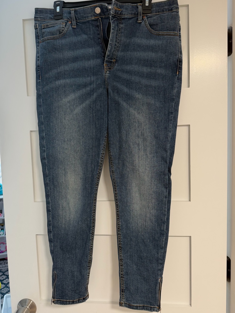 Topshop Blue Denim Jeans with Tan Stitching